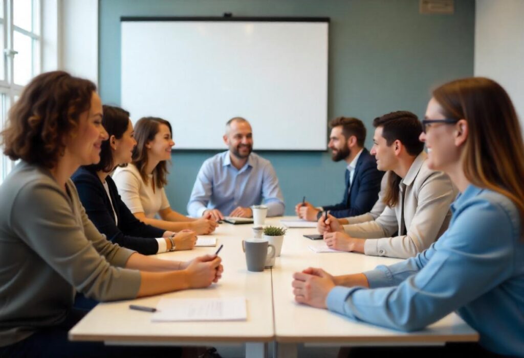 senior management of a company arriving at a decision. they have just used AI for strategy development
